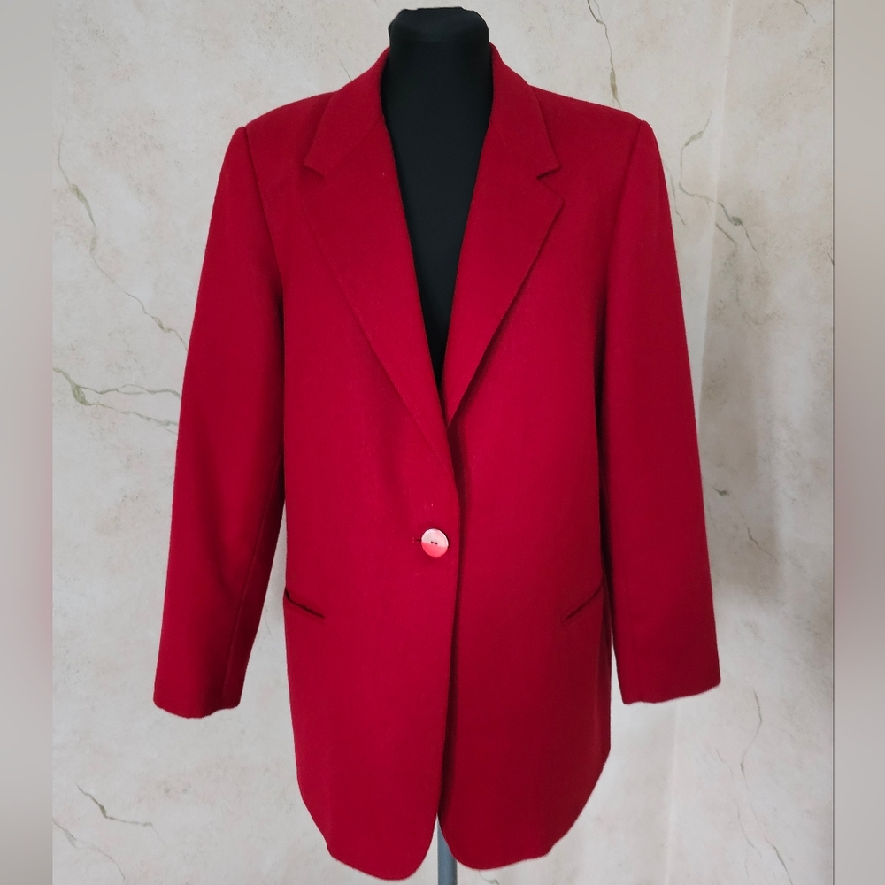 Sag Harbor Red Wool Blazer Work Office Casual Suit Jacket Women's Plus Size 16